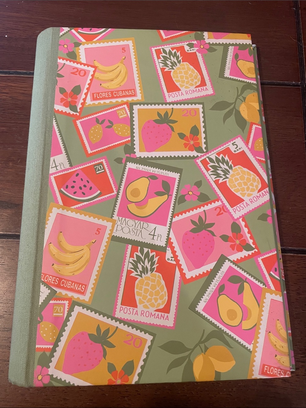 Colorful Fruit Stamp Hardcover Journal - Green and Pink
